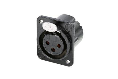 Neutrik Receptacle DLX series 3 pin female - solder - black/gold, with M3 tapped mounting holes