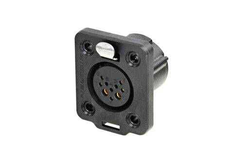 Neutrik Receptacle TOP series 10 pin female - solder - black/gold - IP 65 and UV rated. Use four screws to mount to panel