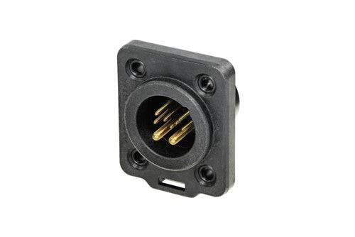 Neutrik Receptacle TOP series 10 pin male - solder - black/gold - IP 65 and UV rated. Use four screws to mount to panel