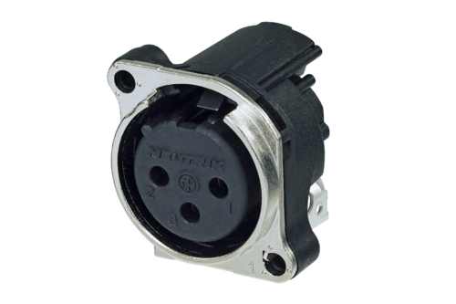 Neutrik Receptacle B series 3 pin female PCBH Pin 1 & grd tog - Ni - latchless