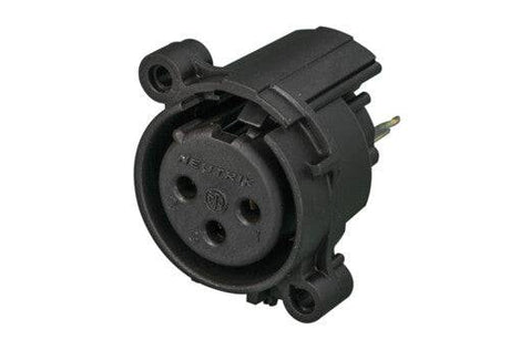 Neutrik Receptacle - A series - XLR 3 pin - female - PCBV - Pin 1/shell/front panel isolated - no ground contact - plastic/gold - latchless