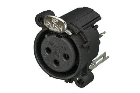 Neutrik Receptacle - A series - XLR 3 pin - female - PCBV - Pin 1 isolated - ground contact/shell/front panel connected - plastic/gold