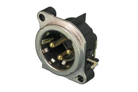 Neutrik Receptacle - B series - XLR 3 pin - male - PCBH - Pin 1 isolated - ground/shell/front panel connected - additional ground - nickel/gold