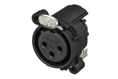 Neutrik Receptacle - A series - XLR 3 pin - female - PCBH - Pin 1/shell/front panel connected - no ground contact - plastic/gold