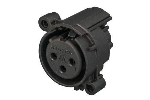 Neutrik Receptacle - A series - XLR 3 pin - female - PCBH - Pin 1/shell/front panel isolated - no ground contact - plastic/gold - latchless