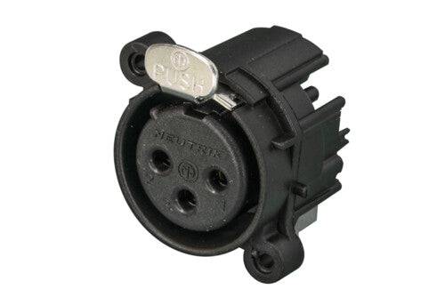 Neutrik Receptacle - A series - XLR 3 pin - female - PCBH left - Pin 1/shell/front panel connected - no ground contact - plastic/gold