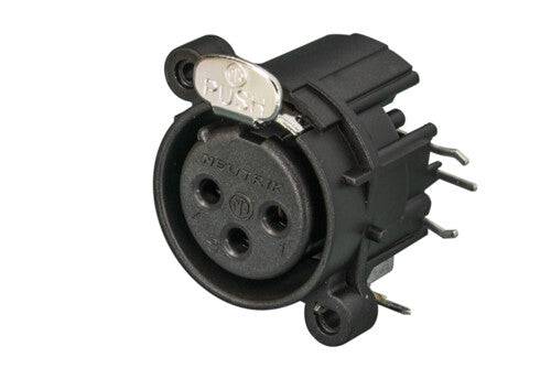 Neutrik Receptacle - A series - XLR 3 pin - female - PCBH right - Pin 1 isolated - ground contact/shell/front panel connected - plastic/gold