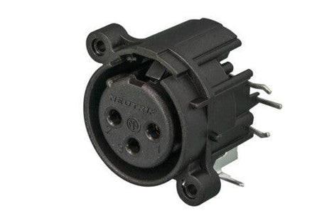 Neutrik Receptacle - A series - XLR 3 pin - female - PCBH right - Pin 1 isolated - ground contact/shell/front panel connected - plastic/gold - latchless