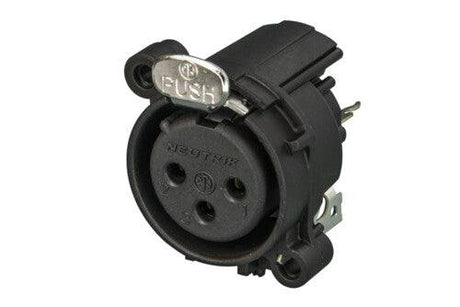 Neutrik Receptacle - A series - XLR 3 pin - female - PCBV - Pin 1/shell/front panel connected - no ground contact - plastic/gold