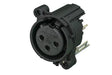 Neutrik Receptacle - AA series - XLR 3 pin - female - PCBV - Pin 1 isolated - ground contact/shell/front panel connected - plastic/gold - latchless