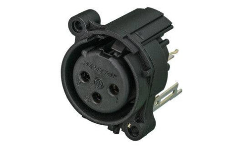 Neutrik Receptacle - AA series - XLR 3 pin - female - PCBV - Pin 1 isolated - ground contact/shell/front panel connected - plastic/gold - latchless
