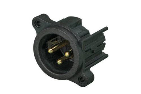 Neutrik Receptacle - A series - XLR 3 pin - male - PCBH left - Pin 1 isolated - ground contact/shell/front panel connected - plastic/gold