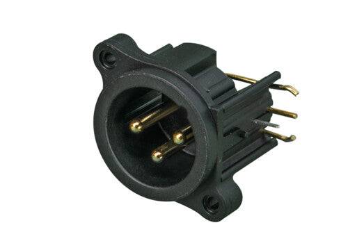 Neutrik Receptacle - A series - XLR 3 pin - male - PCBH right - Pin 1 isolated - ground contact/shell/front panel connected - plastic/gold