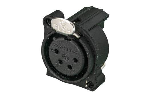 Neutrik Receptacle - A series - XLR 4 pin - female - PCBH - Pin 1/shell/front panel isolated - no ground contact - plastic/gold