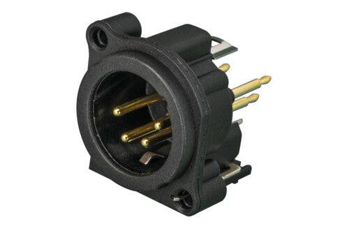 Neutrik Receptacle - A series - XLR 4 pin - male - PCBV - Pin 1 isolated - ground contact/shell/front panel connected - plastic/gold