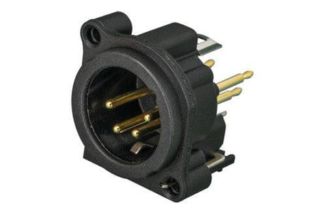 Neutrik Receptacle - A series - XLR 4 pin - male - PCBV - Pin 1 isolated - ground contact/shell/front panel connected - plastic/gold