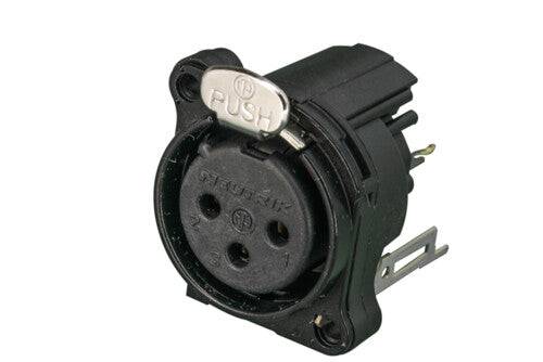 Neutrik Receptacle B series 3 pin female PCBV Pin 1 & grd separate - Blk