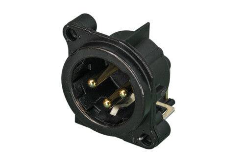 Neutrik Receptacle - B series - XLR 3 pin - male - PCBH - Pin 1 isolated - ground/shell/front panel connected - black/gold