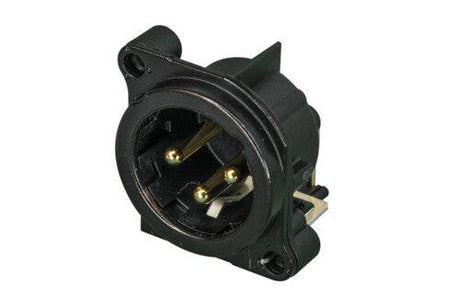 Neutrik Receptacle - B series - XLR 3 pin - male - PCBH - Pin 1 isolated - ground/shell/front panel connected - black/gold