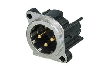 Neutrik Receptacle - B series - XLR 3 pin - male - PCBH LEFT - Pin 1 isolated - ground/shell/front panel connected - nickel/gold