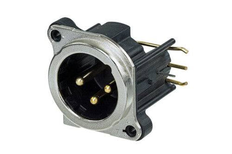 Neutrik Receptacle - B series - XLR 3 pin - male - PCBH RIGHT - Pin 1 isolated - ground/shell/front panel connected - nickel/gold