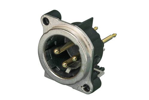 Neutrik Receptacle - B series - XLR 3 pin - male - PCBV - Pin 1 isolated - ground/shell/front panel connected - nickel/gold
