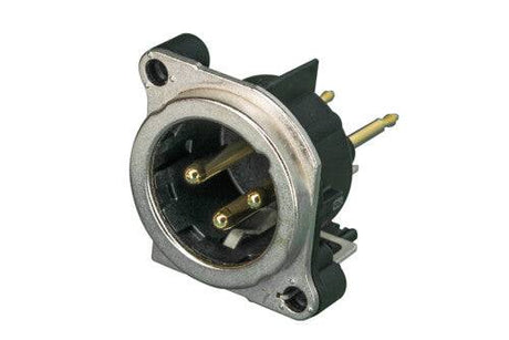 Neutrik Receptacle - B series - XLR 3 pin - male - PCBV - Pin 1 isolated - ground/shell/front panel connected - nickel/gold