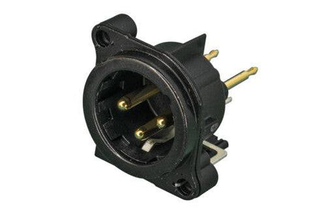 Neutrik Receptacle - B series - XLR 3 pin - male - PCBv - Pin 1 isolated - ground/shell/front panel connected - black/gold
