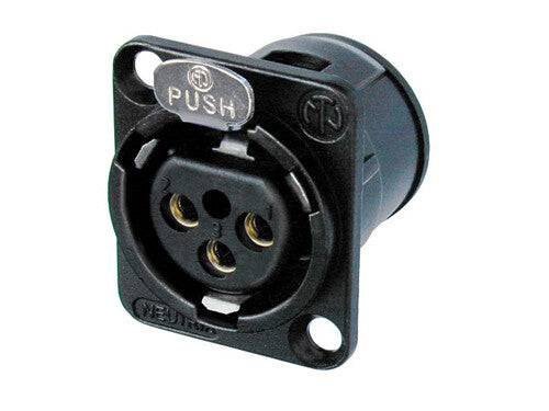 Neutrik Receptacle D series 3 pin female - PCBV - black/gold