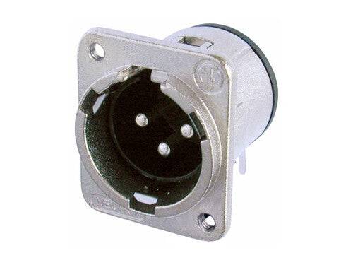 Neutrik Receptacle DM3 series 3 pin male - PCBH - nickel/silver, with M3 tapped mounting holes