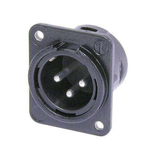 Neutrik Receptacle DL1 series 3 pin male - solder cups- black/silver, with M3 tapped mounting holes