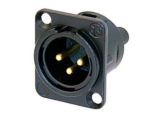 Neutrik Receptacle D series 3 pin male - screw terminal - black/gold, wire range (AWG 26-20)