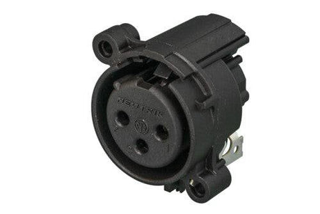 Neutrik Receptacle - A series - XLR 3 pin - female - PCBH - Pin 1/shell/front panel connected - no ground contact - plastic/gold - latchless
