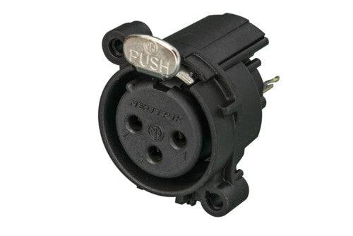 Neutrik Receptacle - A series - XLR 3 pin - female - PCBV - Pin 1/shell/front panel isolated - no ground contact - plastic/gold