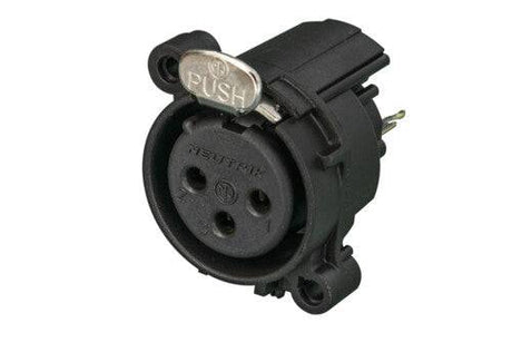 Neutrik Receptacle - A series - XLR 3 pin - female - PCBV - Pin 1/shell/front panel isolated - no ground contact - plastic/gold
