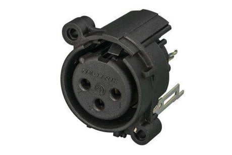 Neutrik Receptacle - A series - XLR 3 pin - female - PCBV - Pin 1 isolated - ground contact/shell/front panel connected - plastic/gold - latchless