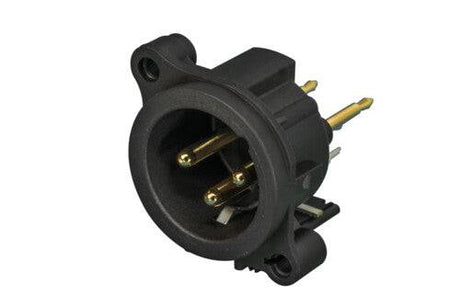 Neutrik Receptacle - A series - XLR 3 pin - male - PCBV - Pin 1 isolated - ground/shell connected - plastic/gold