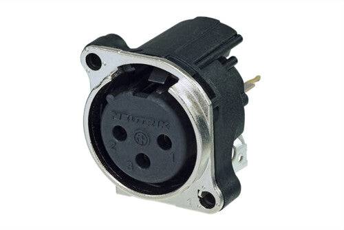 Neutrik Receptacle B series 3 pin female PCBV Pin 1 & grd tog-Ni- latchless