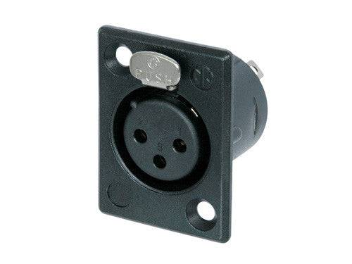 Neutrik Receptacle P series 3 pin female - solder cups - black/gold