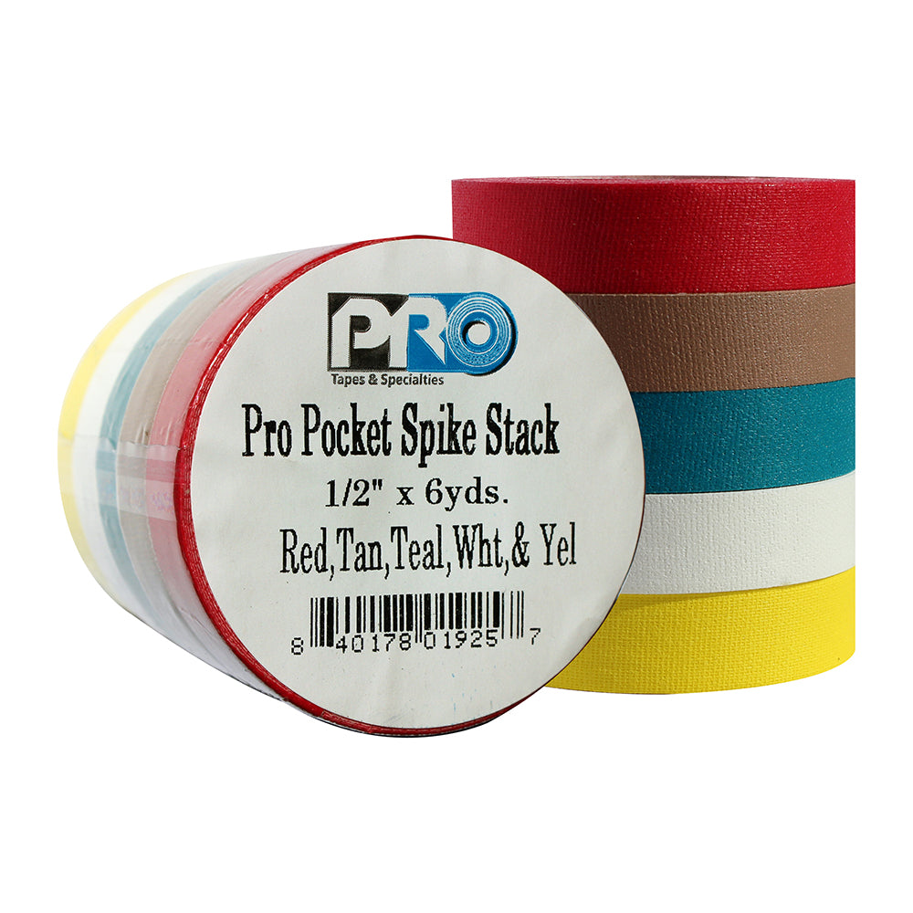 Pro Gaff Spike Stacks - Pocket Size 1/2" x 6yd, 5 Bright Colors - Neon Production Supply