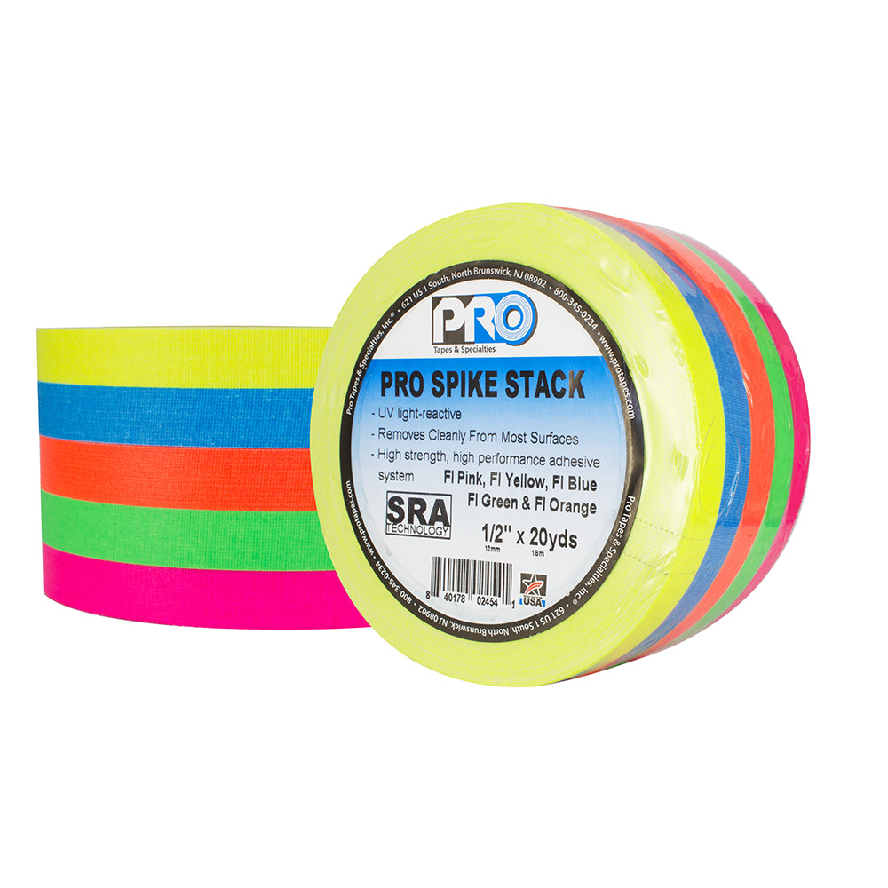 Pro Gaff Spike Stacks - 1/2" x 20yd, 5 Fluorescent Colors - Neon Production Supply