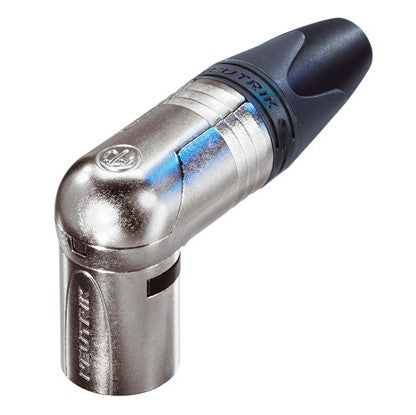 Neutrik 3 Pin Inline Male  XLR Right Angle Connector, Nickel/Silver - NC3MRX - Neon Production Supply