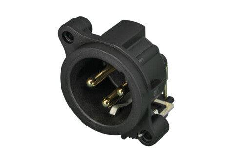Neutrik Receptacle - A series - XLR 3 pin - male - PCBH - Pin 1 isolated - ground contact/shell/front panel connected - additional normally closed (NC) ground contact - plastic/gold