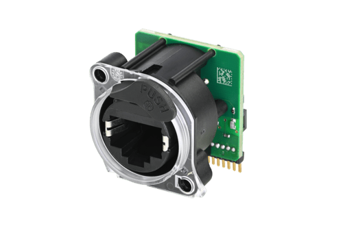 Neutrik Receptacle etherCON Cat 5 A series - PCBH- integrated 100Mb Magnetics - Light ring - asymmetric non-metallic push tab