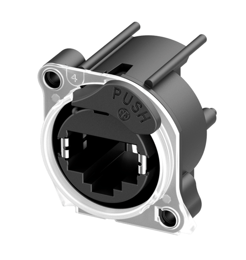 Neutrik Receptacle etherCON CAT5 A series - PCBH halo light ring - disassembled compound push