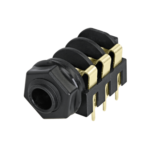 Neutrik Jack 1/4" stereo switched - full thread nose - PCBH - supplied with NRJ-WB and NRJ-NUT-B, gold plated contacts