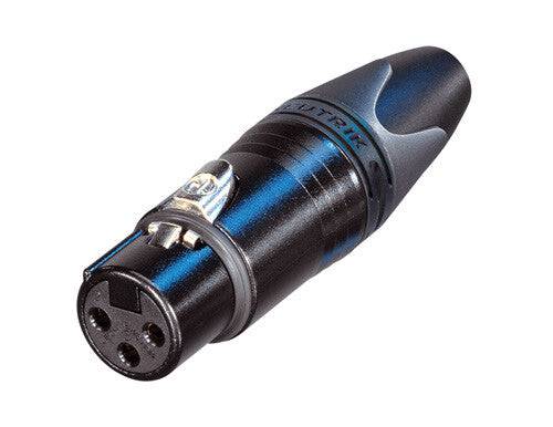 Neutrik Cable end XX series 3 pin female - crimp 24 - 22 AWG wire- black/silver; Use DIE-R-HA-1