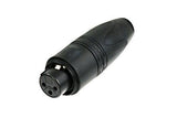 Neutrik Cable end XX-HD series 3 pin female - black chrome/gold with rubber jacket. IP67 rated; bulk