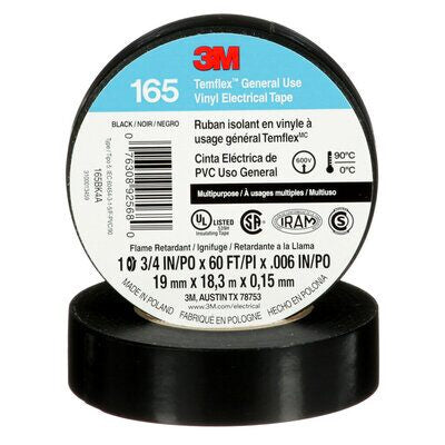 3M Temflex 165 Electrical Tape - 3/4" x 60', Black - 3M-92568