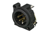 Neutrik Receptacle - A series - XLR 4 pin - male - PCBH - Pin 1 isolated - ground contact/shell/front panel connected - plastic/gold